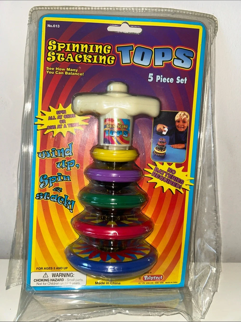 Vintage Tops Toy Spinning Stacking 5 Piece Wind Up Set Polyfect China No. 613